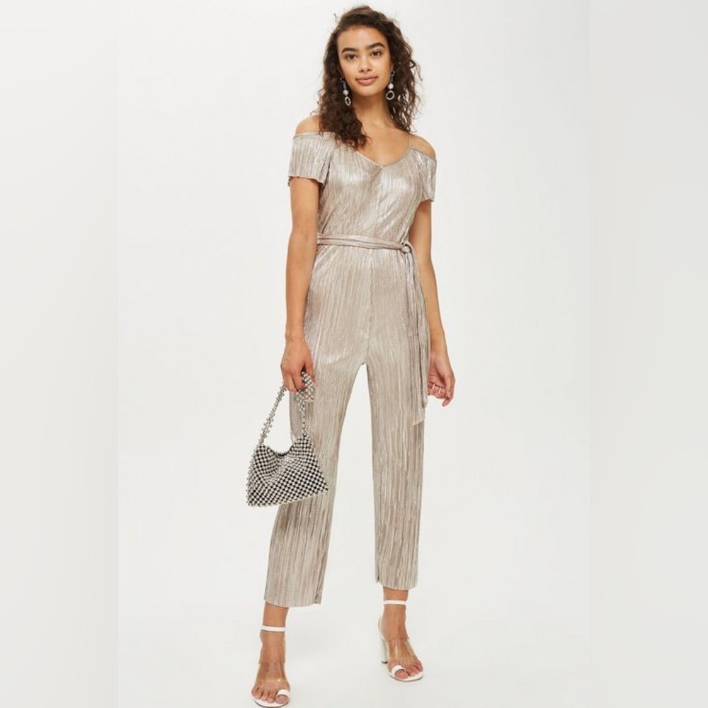 Topshop Metallic Plisse Jumpsuit